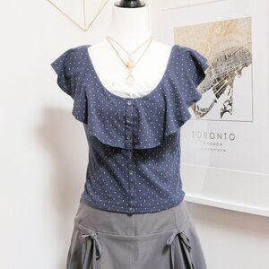 Dusty Blue Ruffle Collared T Shirt ☁️ AMERICAN EAGLE